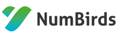 NumBirds appears to be a brand or company logo featuring a stylized design that combines curves or wings in green and blue gradients. The logo is accompanied by the text "NumBirds" in a modern, clean sans-serif font, suggesting a minimalist and contemporary brand identity.