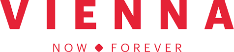 This is a stylized text logo spelling out "VIENNA" in bold red capital letters. Below it appears the tagline "NOW ♦ FOREVER" also in red, with a diamond symbol separating the two words.